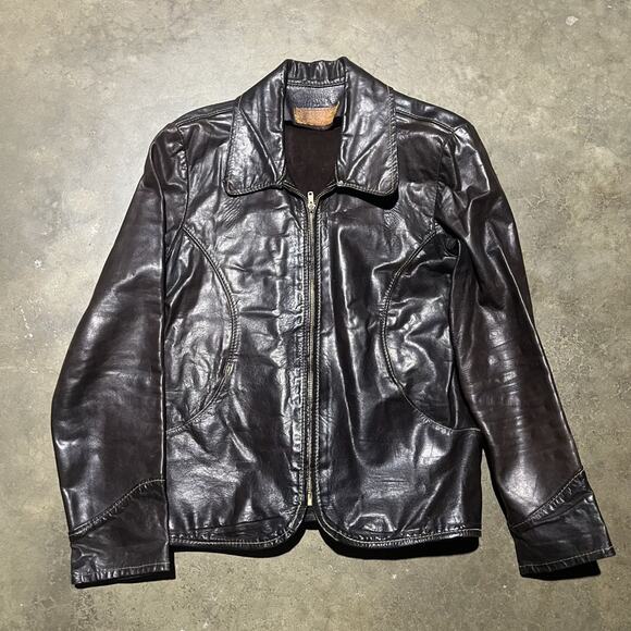 Vintage 60s Brown Thin Paneled Grunge Leather Jacket - Picture 1 of 4